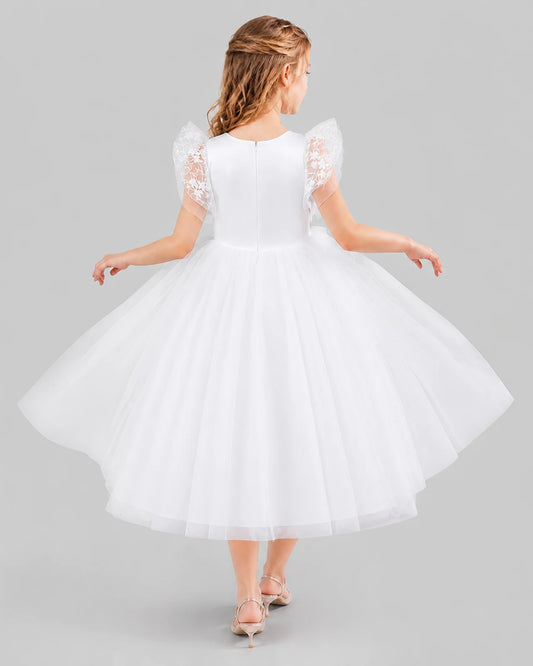 White Ball Gown Flower Girl Dresses Back