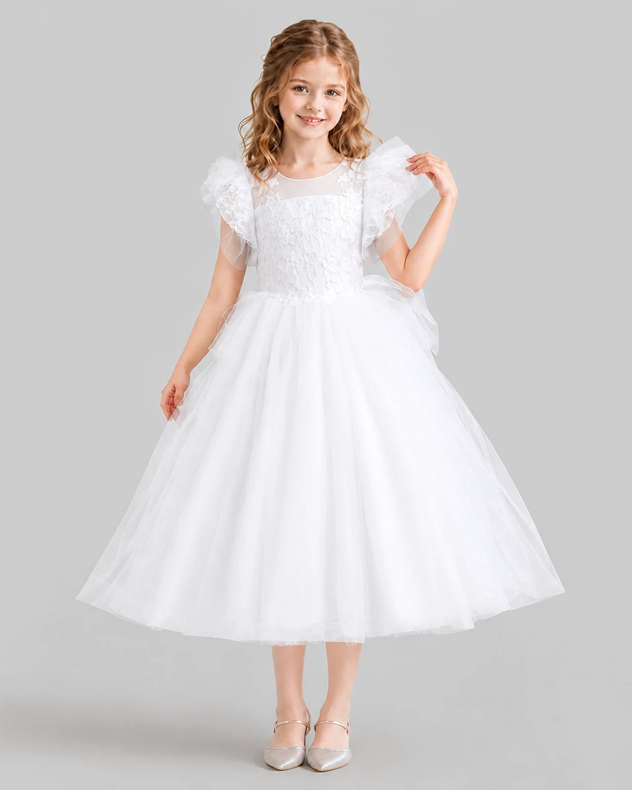 White Ball Gown Flower Girl Dresses Front