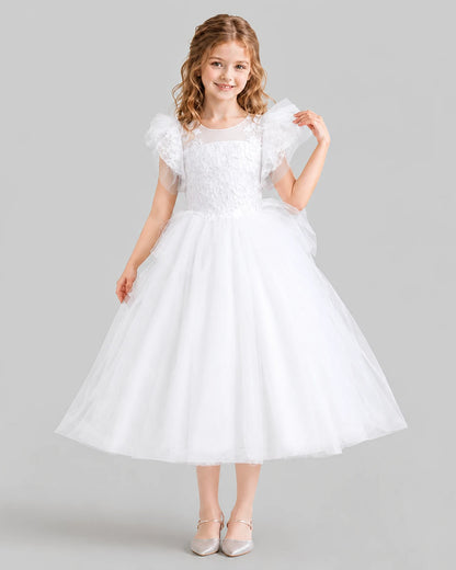 White Ball Gown Flower Girl Dresses Front