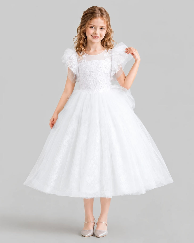 White Ball Gown Flower Girl Dresses Front