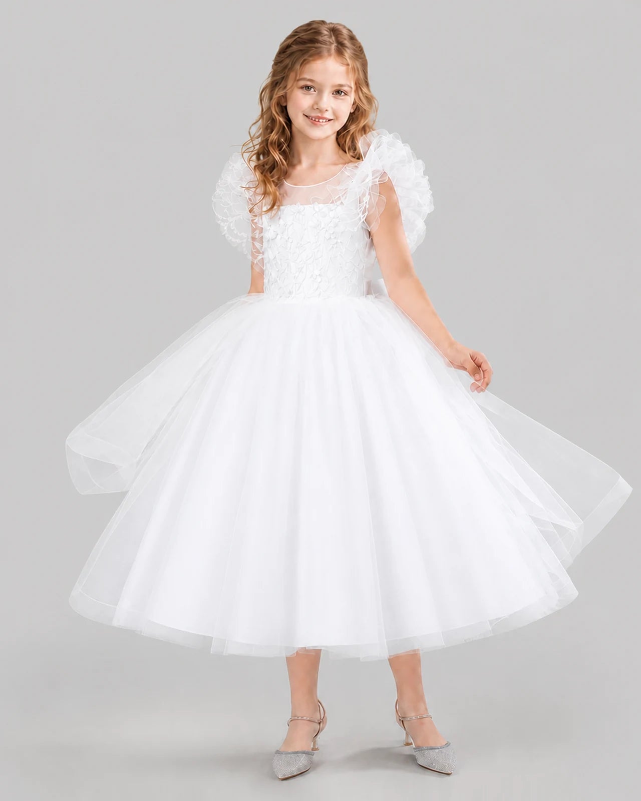 White Ball Gown Flower Girl Dresses Side