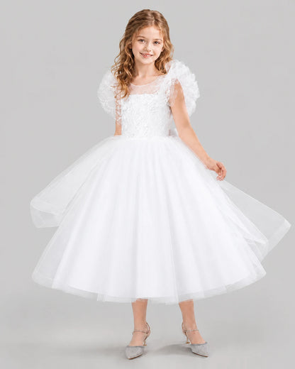 White Ball Gown Flower Girl Dresses Side