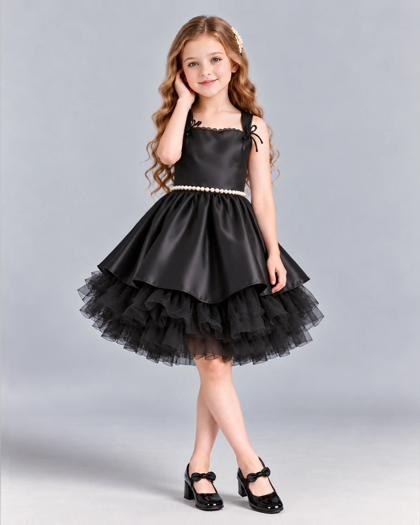 Black A-line Girls Formal Dress Front