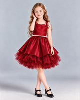 Burgundy A-line Girls Formal Dress Front