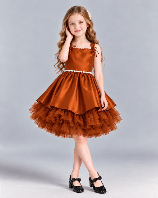 Burnt Orange A-line Girls Formal Dress Front
