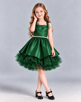 Dark Green A-line Girls Formal Dress Front