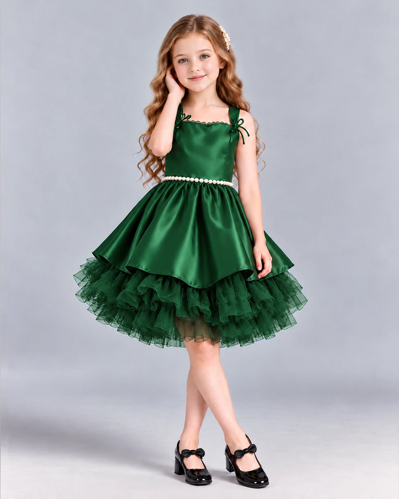 Dark Green A-line Girls Formal Dress Front