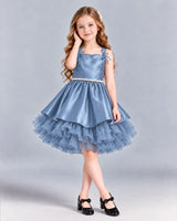 Dusty Blue A-line Girls Formal Dress Front