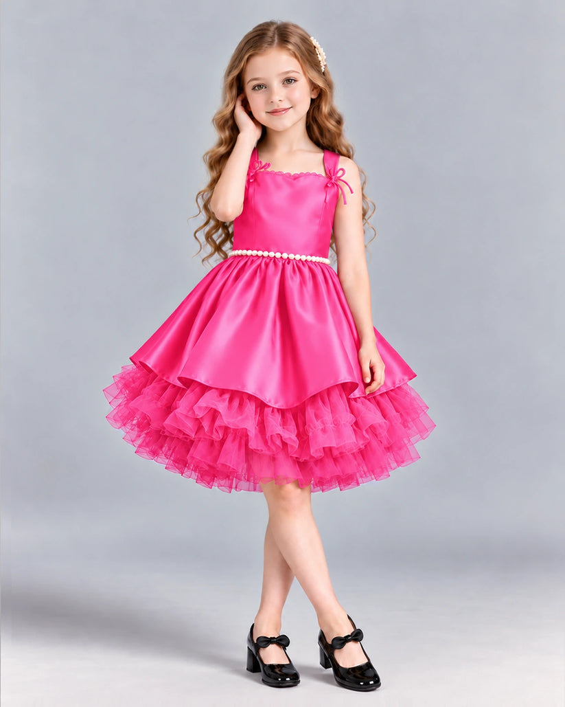 Hot Pink A-line Girls Formal Dress Front