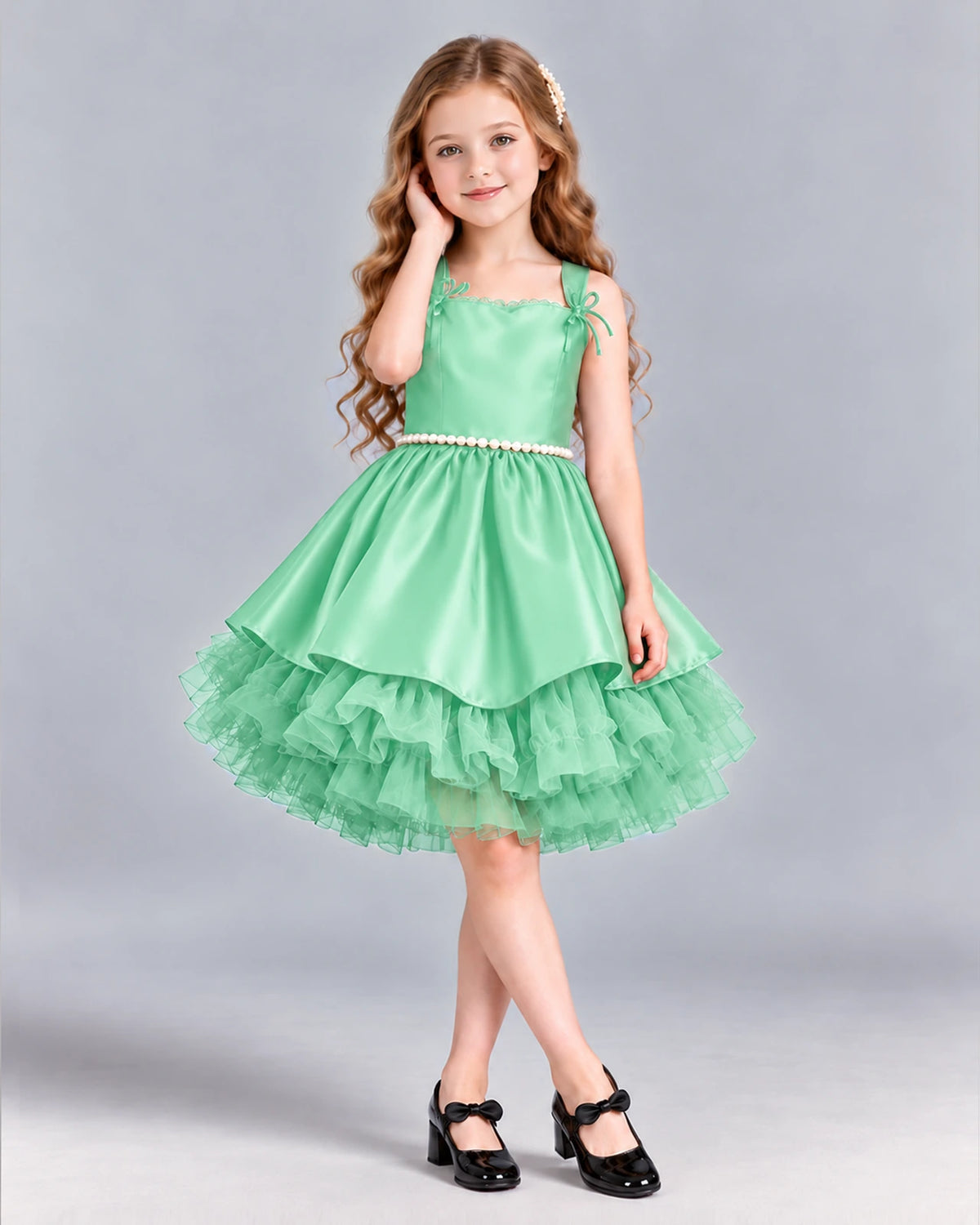 Mint Green A-line Girls Formal Dress Front