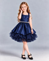 Navy Blue A-line Girls Formal Dress Front