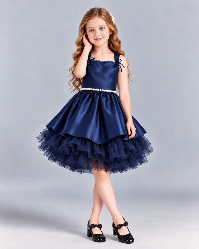 Navy Blue A-line Girls Formal Dress Front
