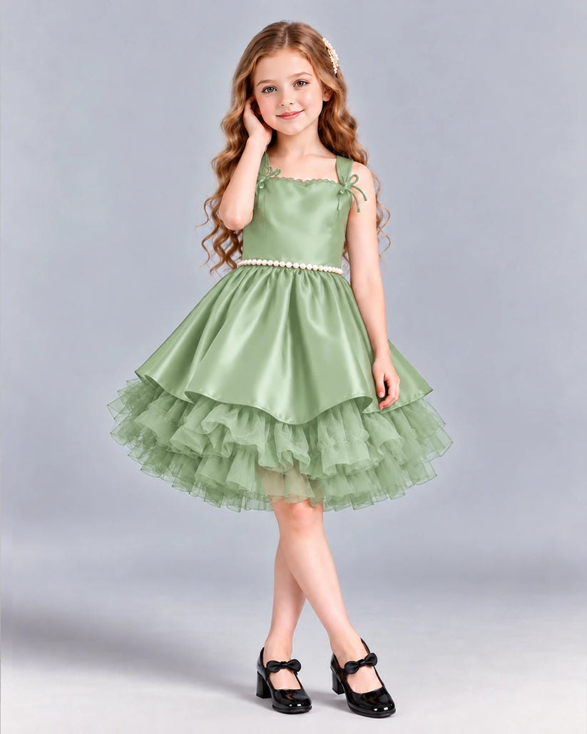 Sage Green A-line Girls Formal Dress Front