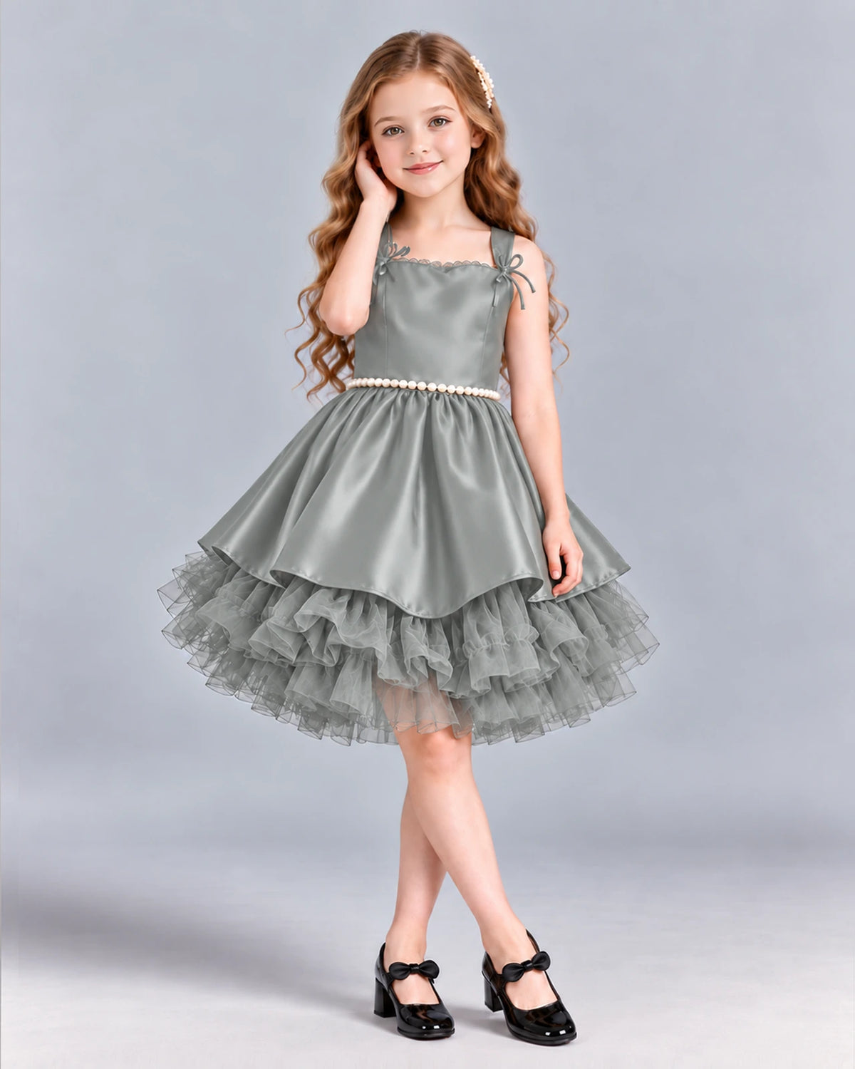 Silver A-line Girls Formal Dress Front