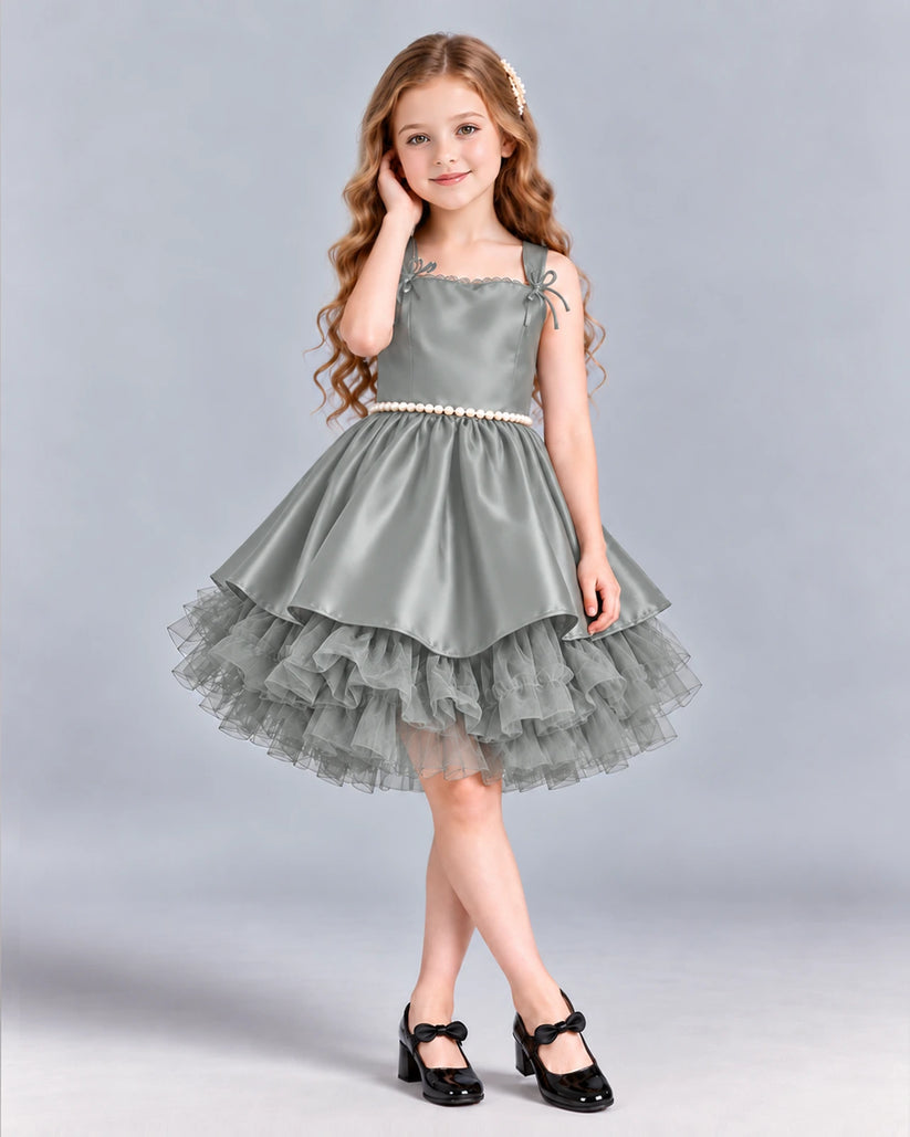 Silver A-line Girls Formal Dress Front