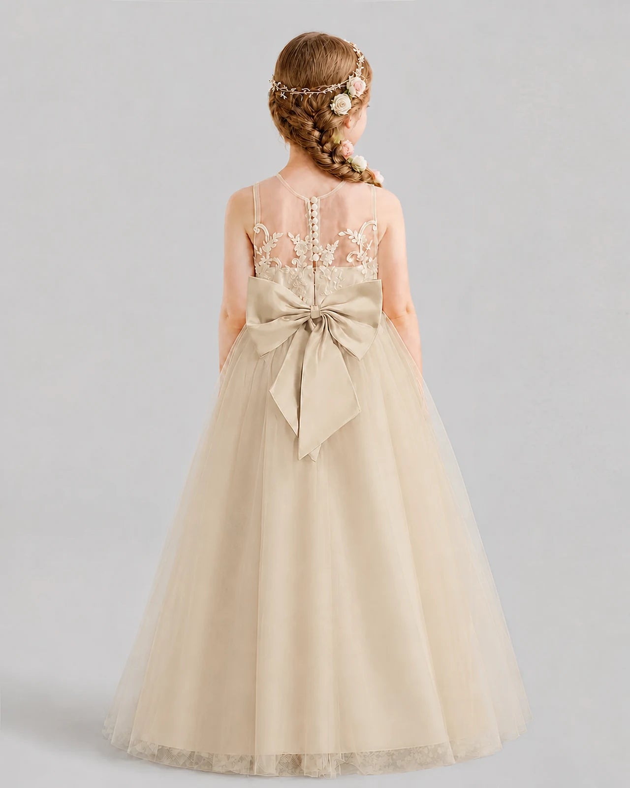 Champagne A-line Flower Girl Dresses Back