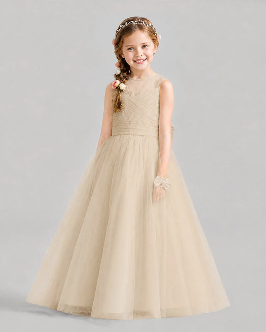 Champagne A-line Flower Girl Dresses Front