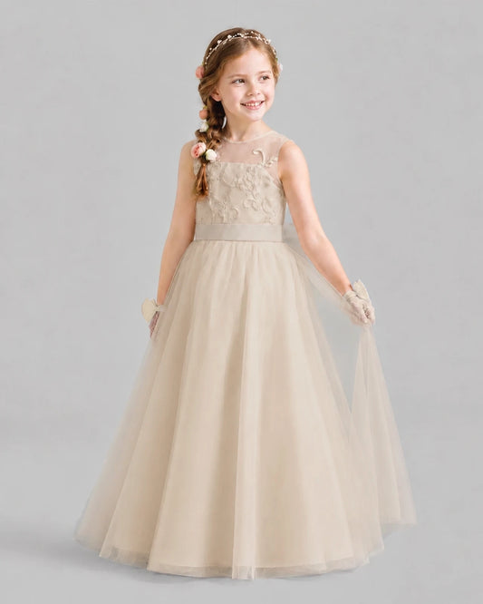 Champagne A-line Flower Girl Dresses Pose