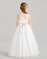 Ivory A-line Flower Girl Dresses Back