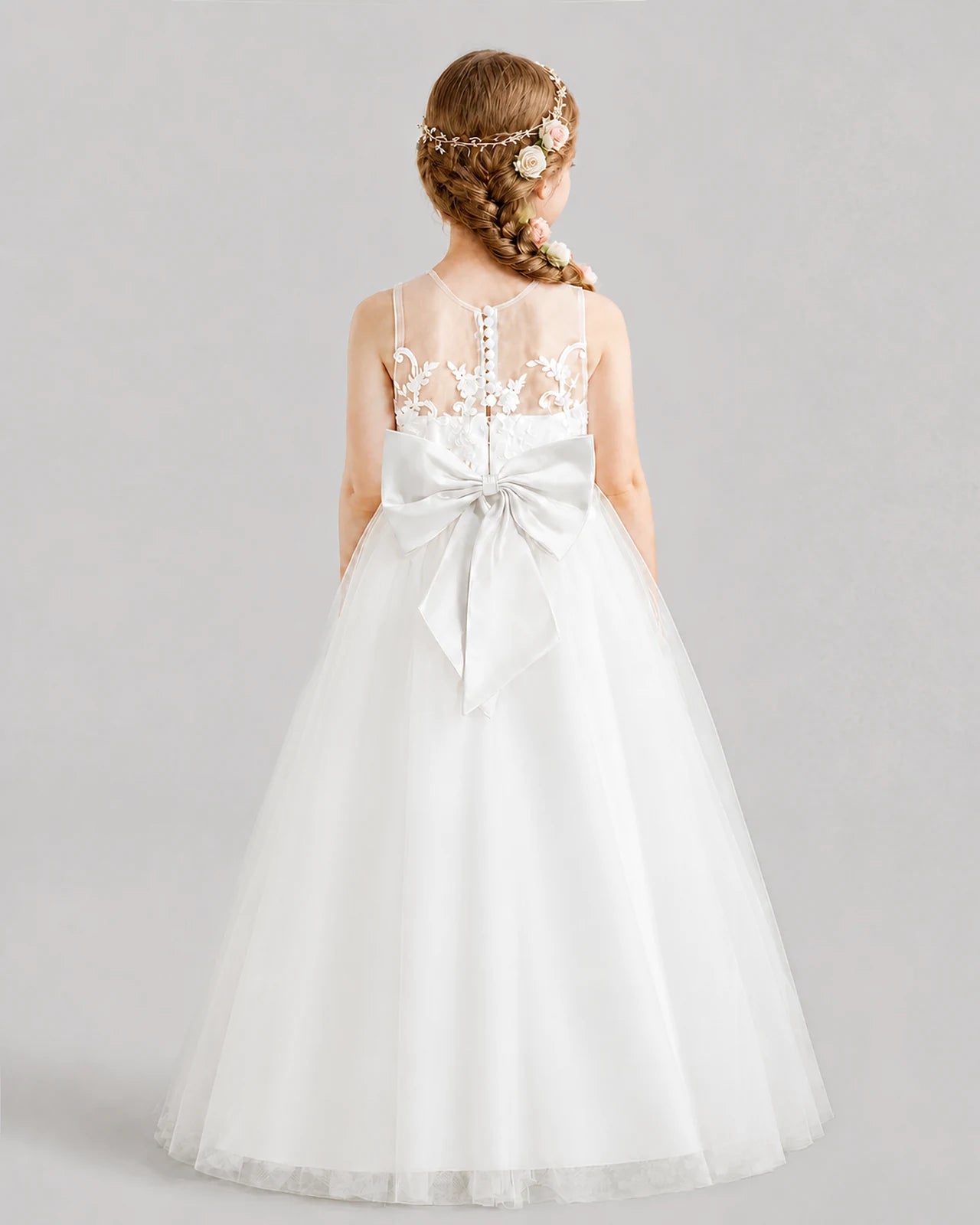 Ivory A-line Flower Girl Dresses Back