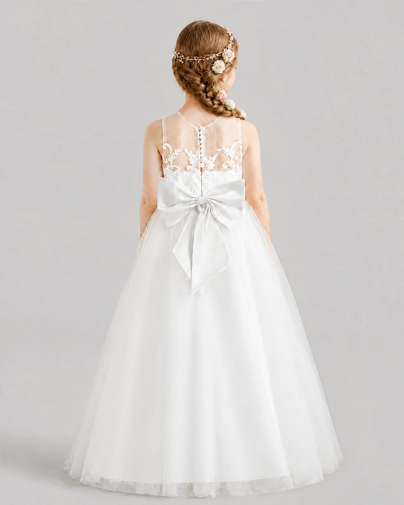 Ivory A-line Flower Girl Dresses Back