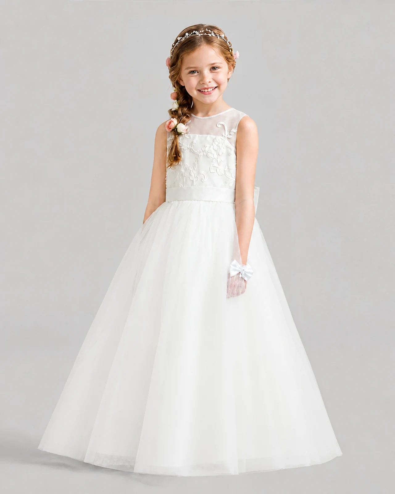 Ivory A-line Flower Girl Dresses Front