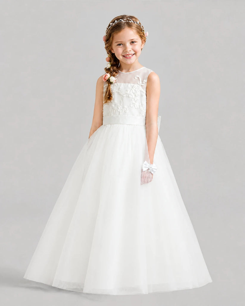 Ivory A-line Flower Girl Dresses Front