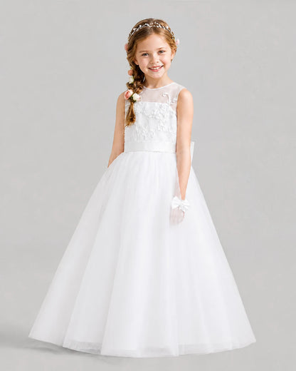 White A-line Flower Girl Dresses Front