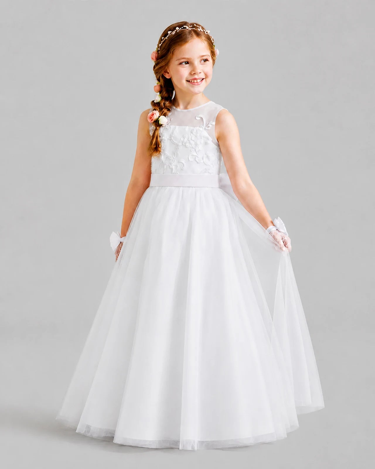 White A-line Flower Girl Dresses Pose