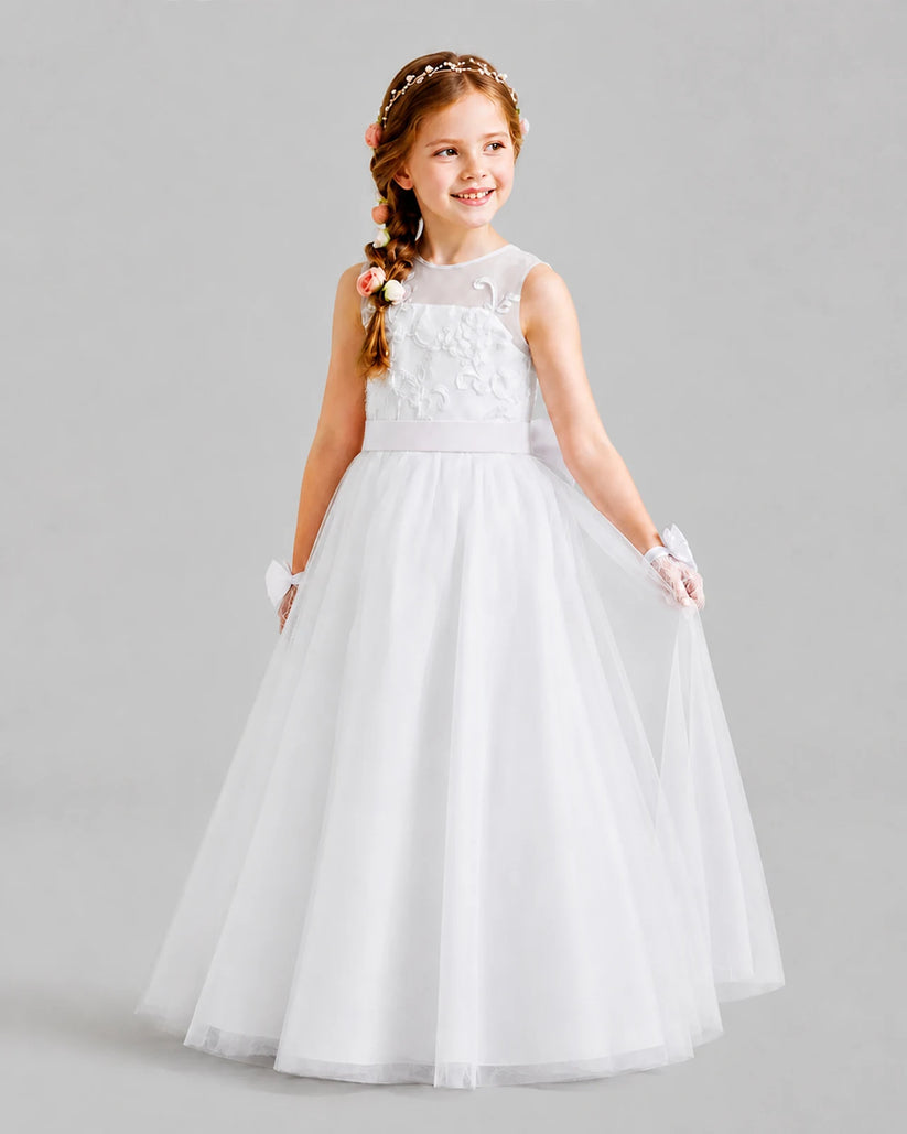 White A-line Flower Girl Dresses Pose