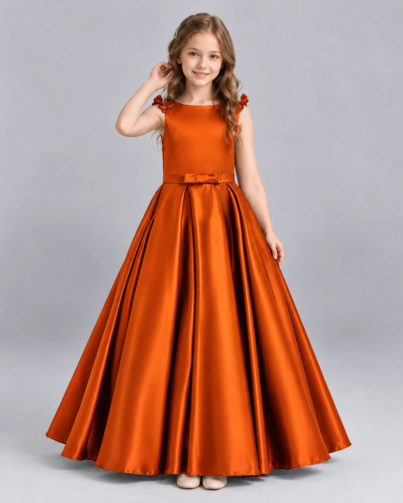 Burnt Orange Ball Gown Girls Formal Dress Front