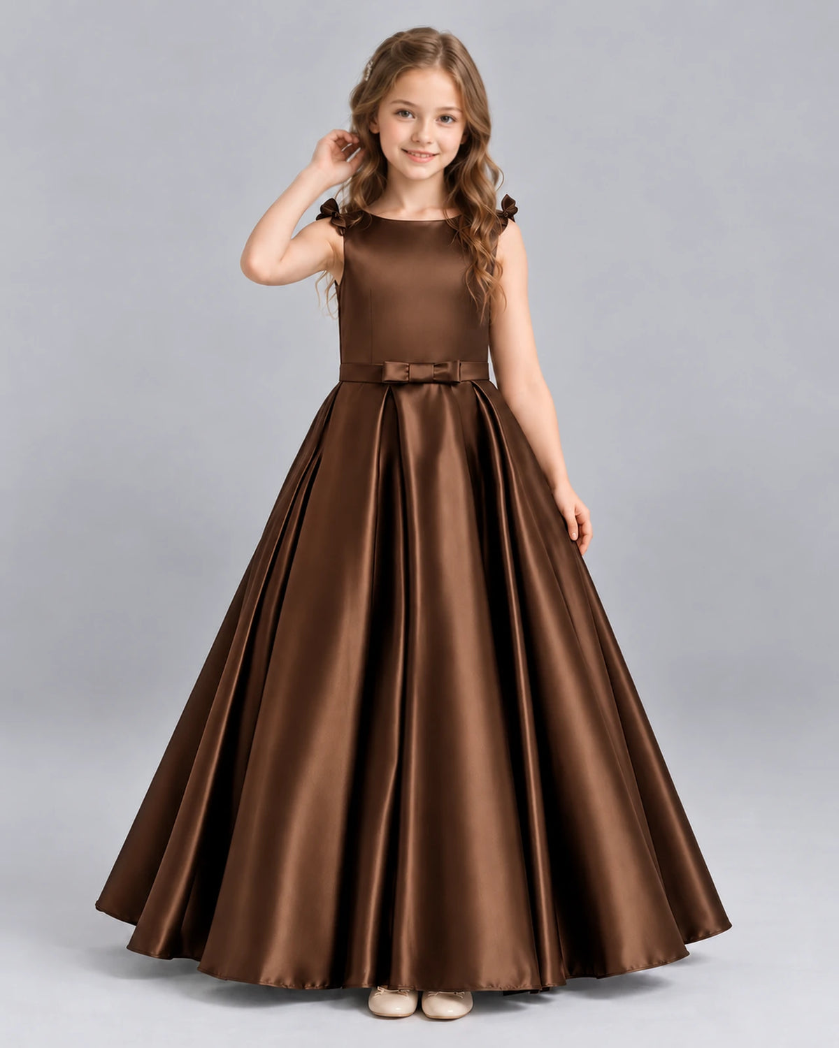 Chocolate Ball Gown Girls Formal Dress Front