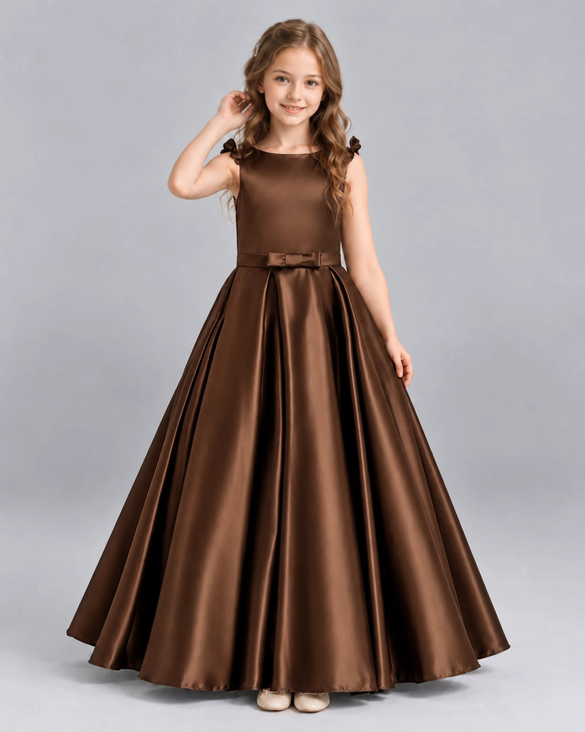 Chocolate Ball Gown Girls Formal Dress Front