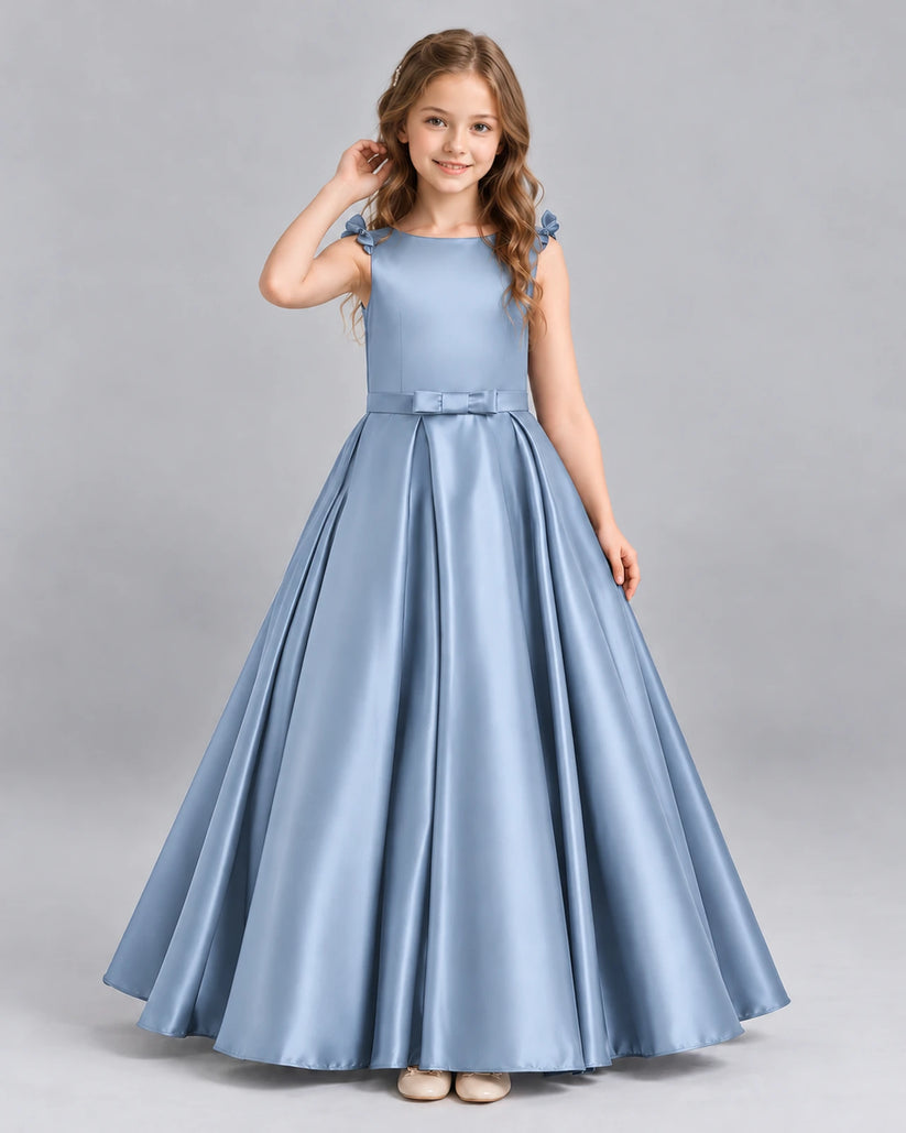 Dusty Blue Ball Gown Girls Formal Dress Front