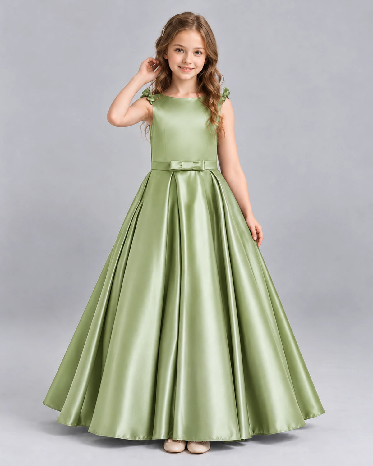Sage Green Ball Gown Girls Formal Dress Front