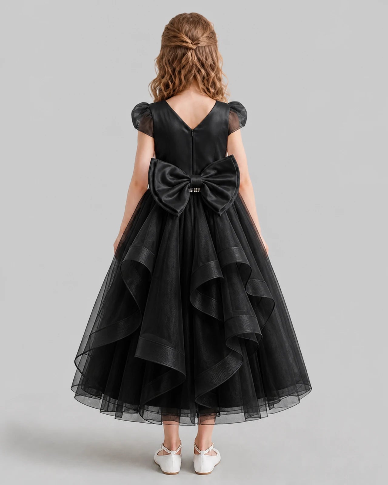 Black A-line Flower Girl Dresses Back