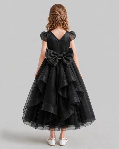 Black A-line Flower Girl Dresses Back
