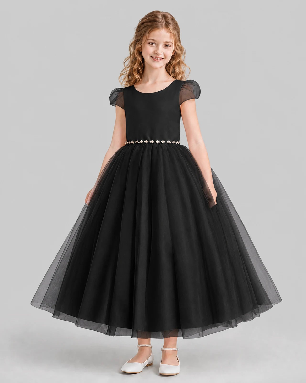 Black A-line Flower Girl Dresses Front