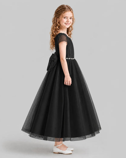 Black A-line Flower Girl Dresses Side