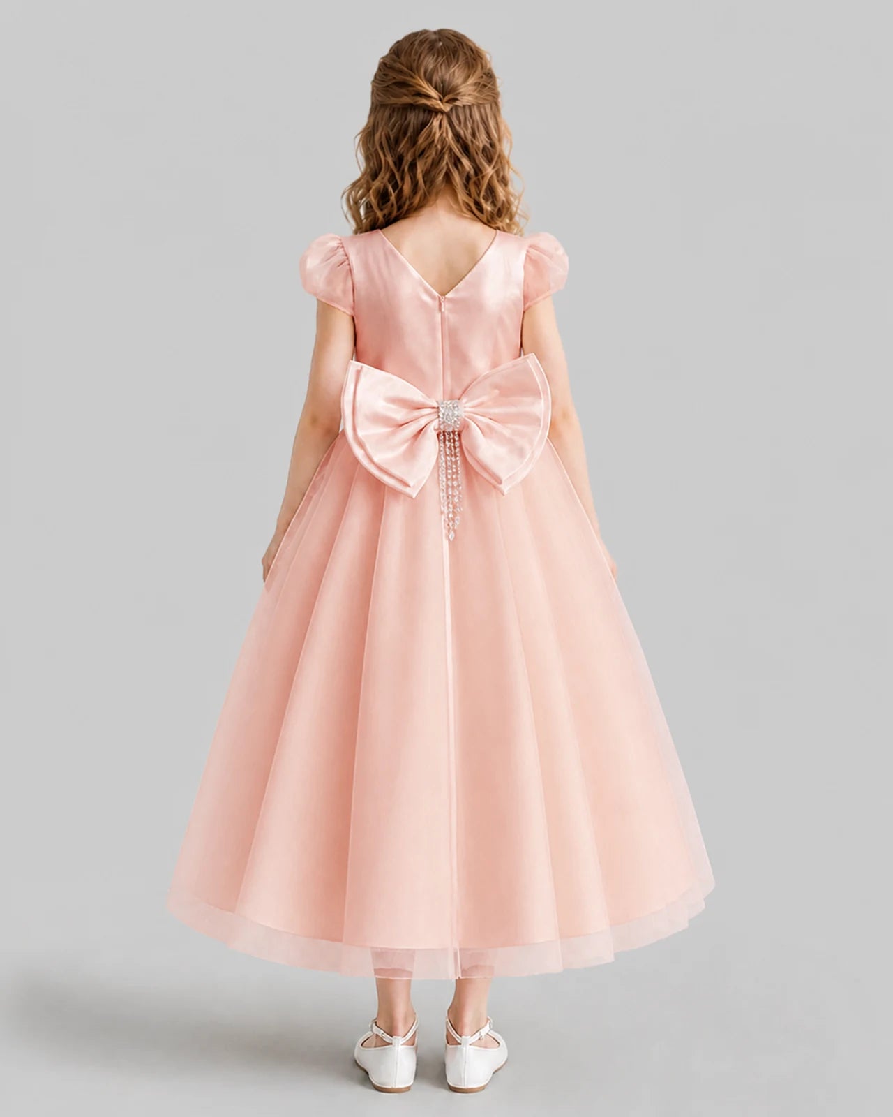 Blush Pink A-line Flower Girl Dresses Back