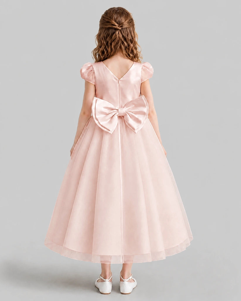 Blush Pink A-line Flower Girl Dresses Back