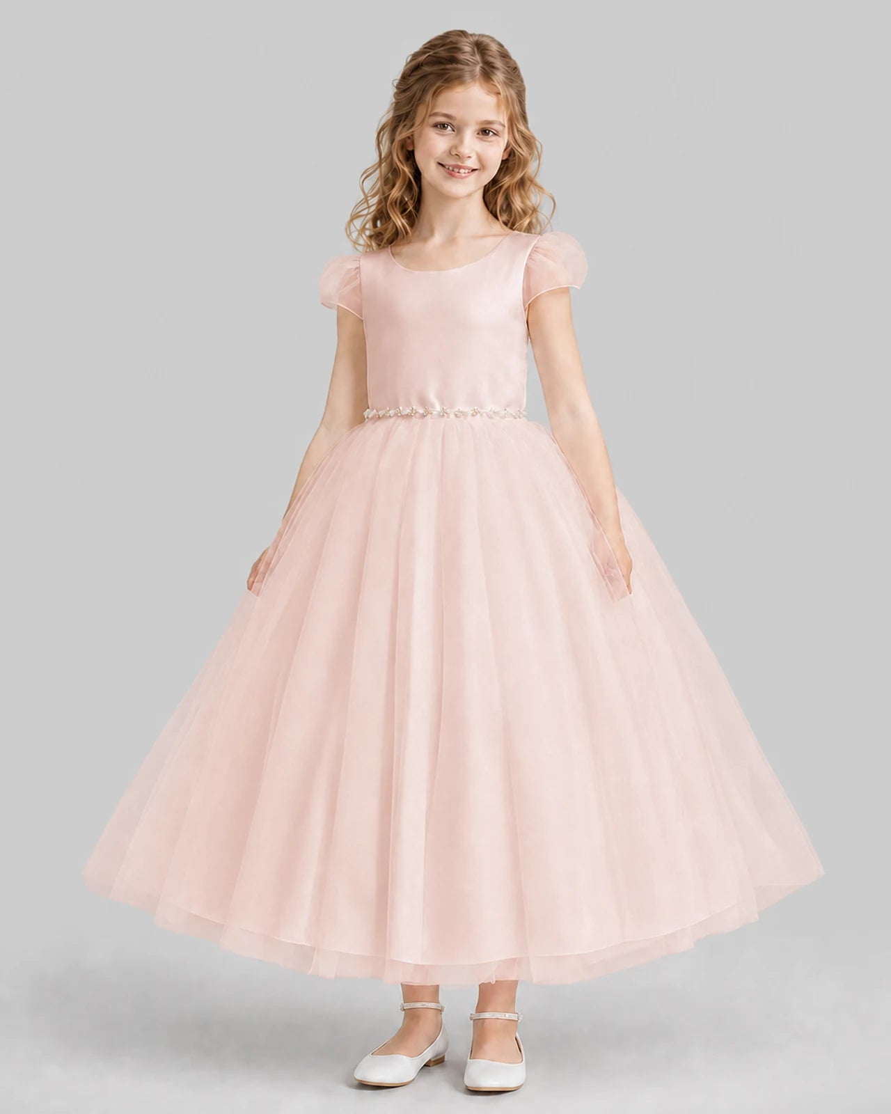 Blush Pink A-line Flower Girl Dresses Front