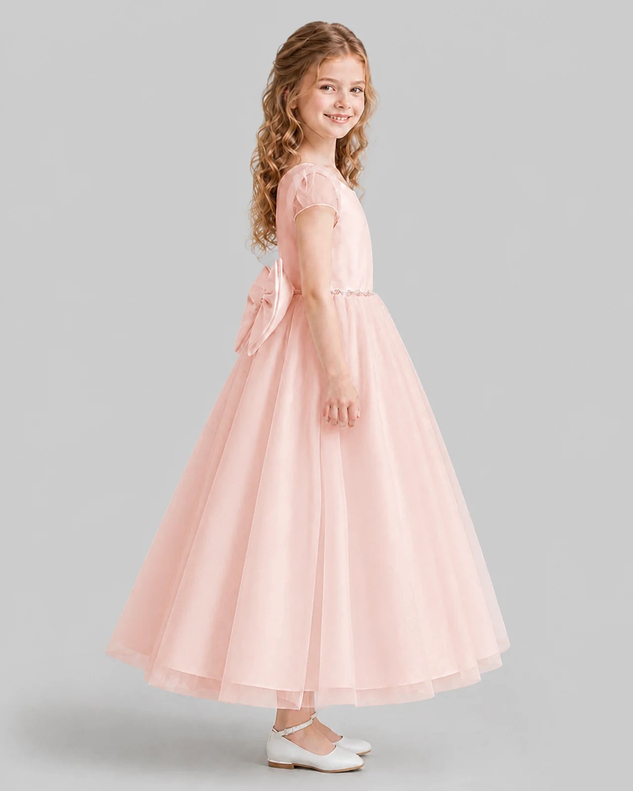 Blush Pink A-line Flower Girl Dresses Side