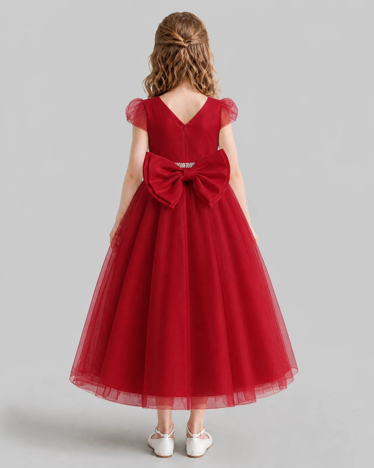 Burgundy A-line Flower Girl Dresses Back