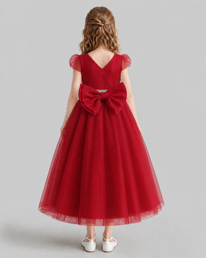 Burgundy A-line Flower Girl Dresses Back
