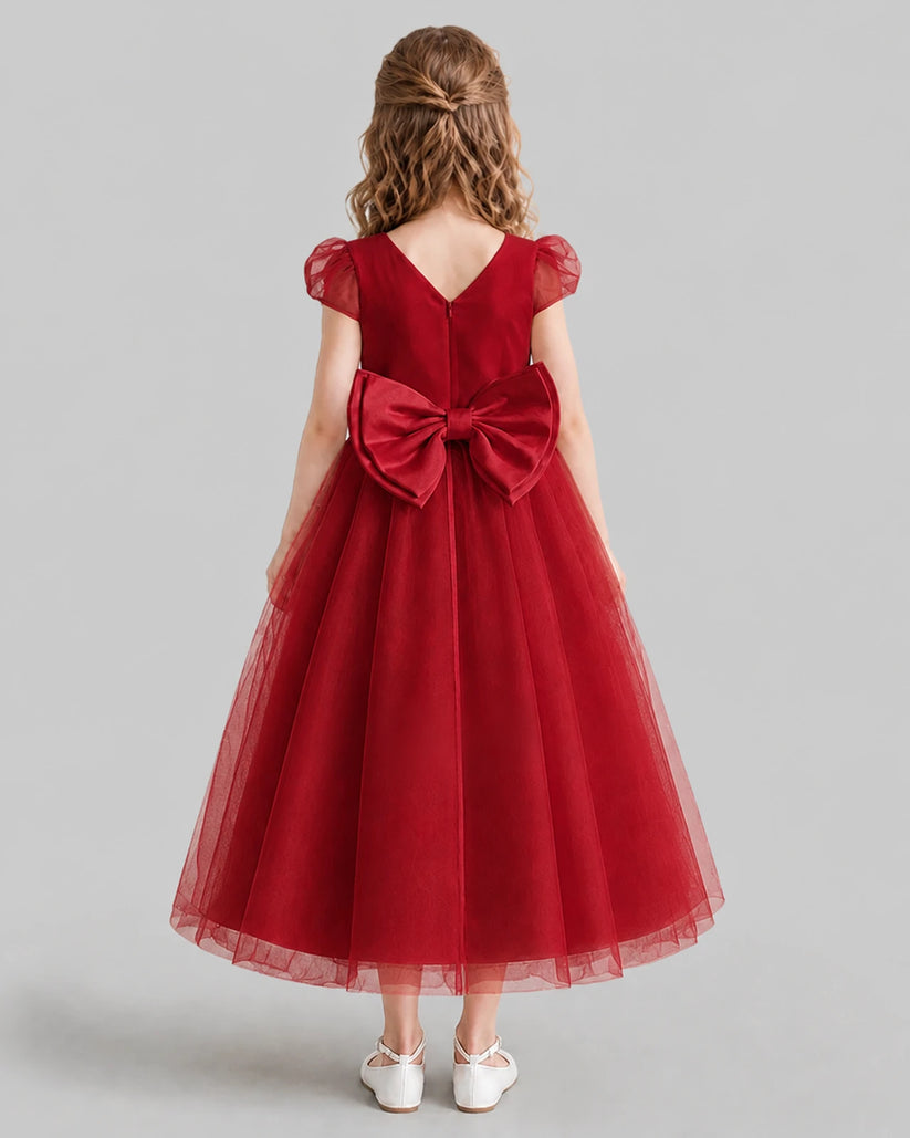 Burgundy A-line Flower Girl Dresses Back