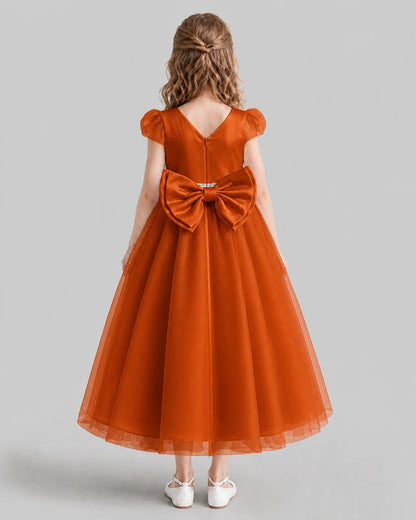 Burnt Orange A-line Flower Girl Dresses Back