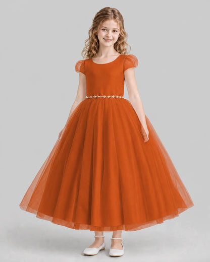 Burnt Orange A-line Flower Girl Dresses Front