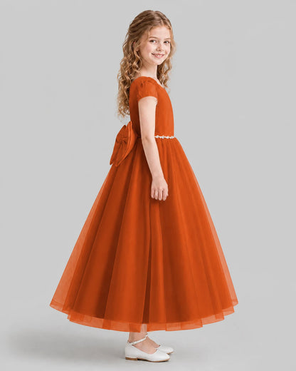 Burnt Orange A-line Flower Girl Dresses Side