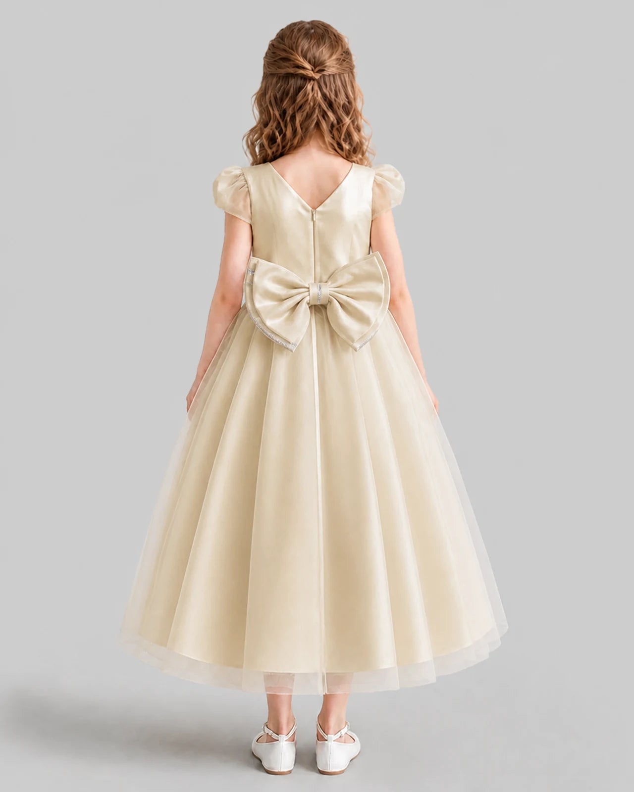 Champagne A-line Flower Girl Dresses Back